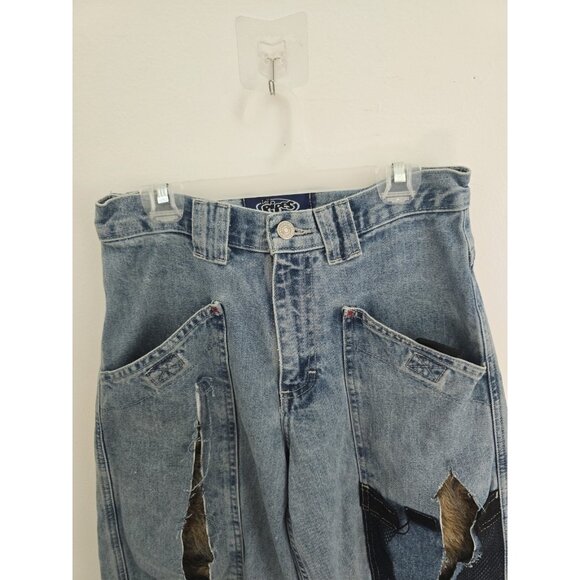 Lee Pipes Upcycle Vintage Y2K 90s Distressed Skater Wide Leg Unisex Jeans 0 2 XS - Picture 10 of 10